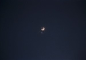 The moon and the planet Venus from the front yard.
